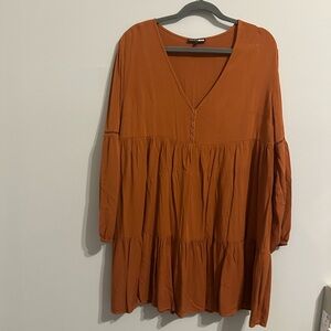 Fashion Nova Rust Long Sleeve Dress